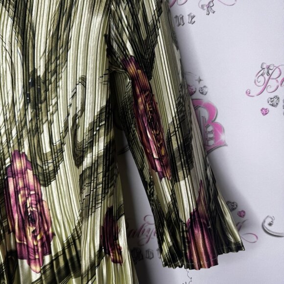 Mini pleats magic scarf top pleated floral green purple stretchy soft shiny luxe - Picture 10 of 11